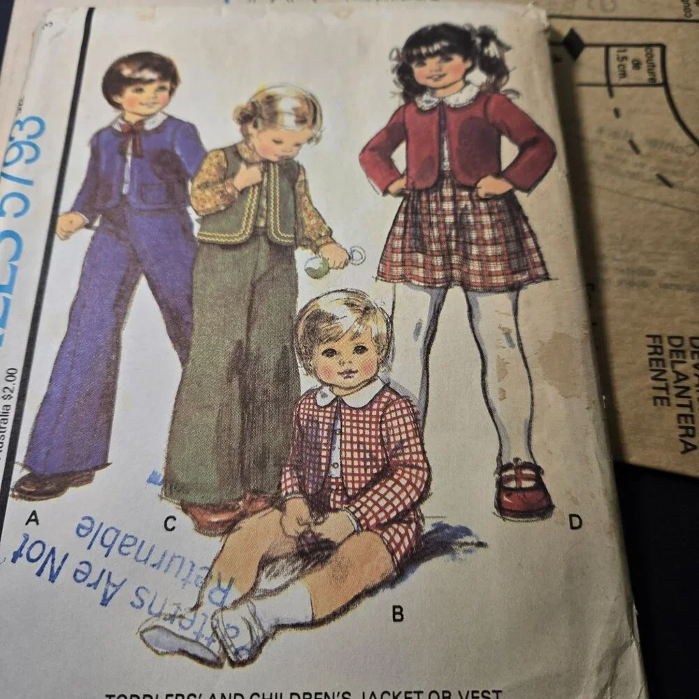 McCalls 5793 sewing pattern Size 3 Toddler skirt vest shirt pants 1970s UNCUT